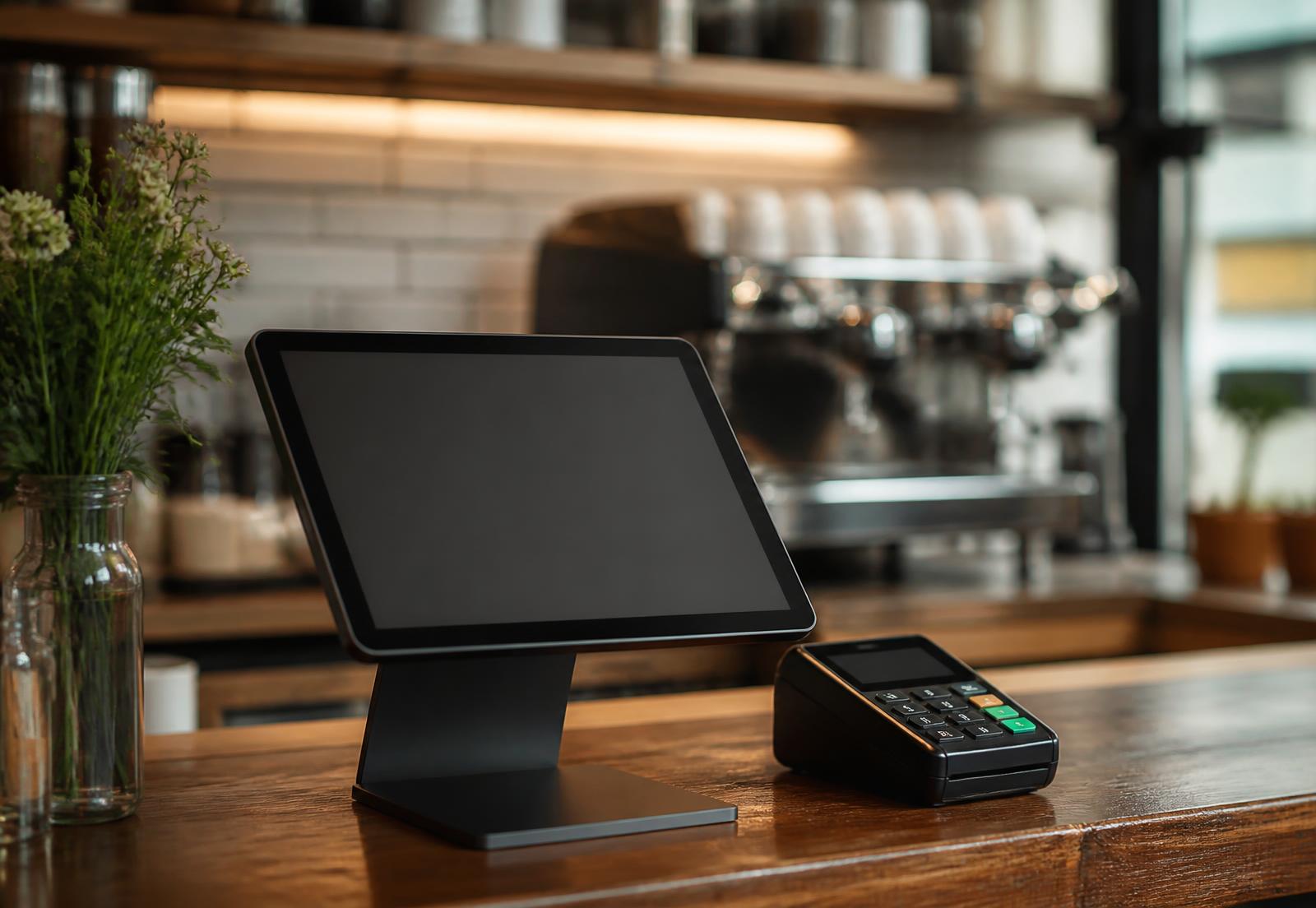 Barista taking an order on a tablet POS at the counter